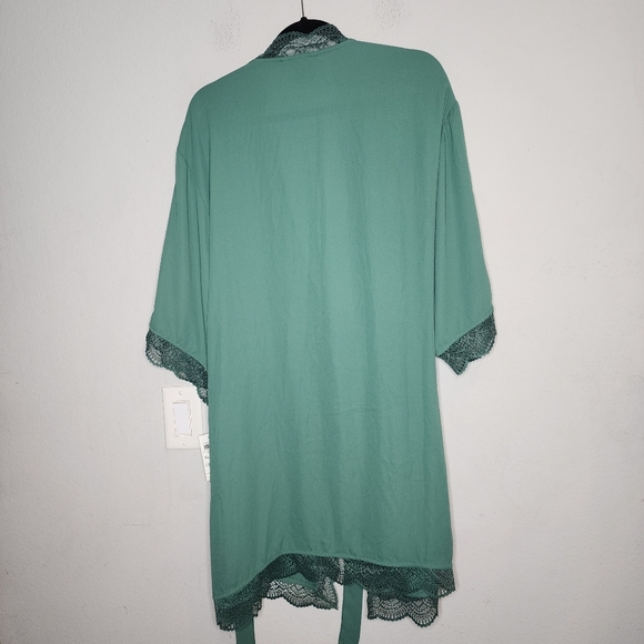 NWT Macy's I.N.C. International Concepts Green Lace Trim Short Robe XL - Picture 7 of 14